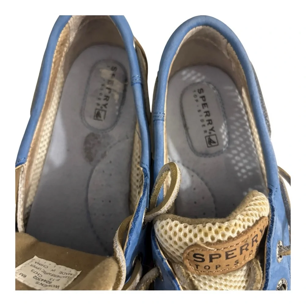 Sperry Topsider Leather Light Blue Preppy Nautical Old Money Boat Casual Shoe 6 - Picture 5 of 12